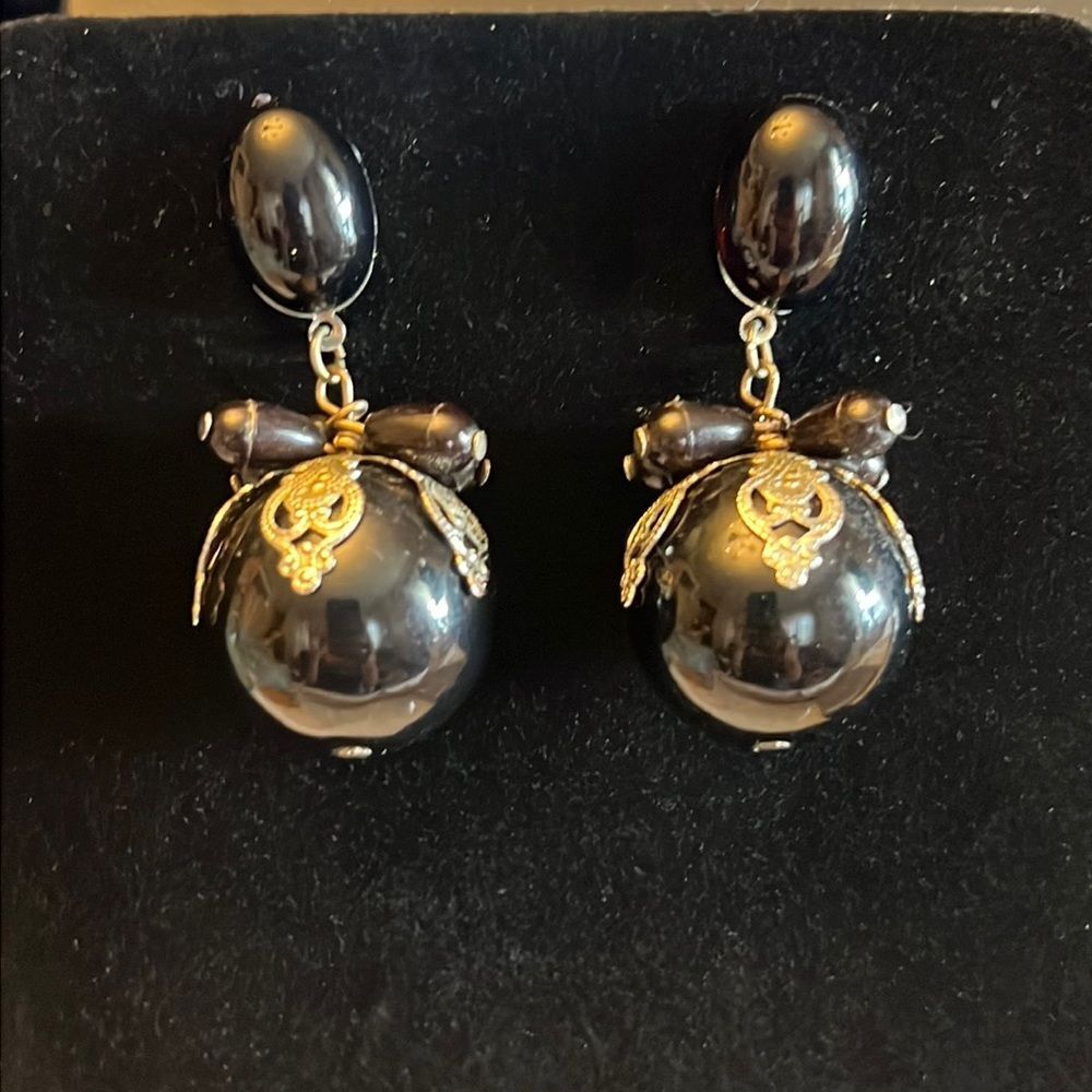 Vintage black and silver tone Drop earrings for pierced ears